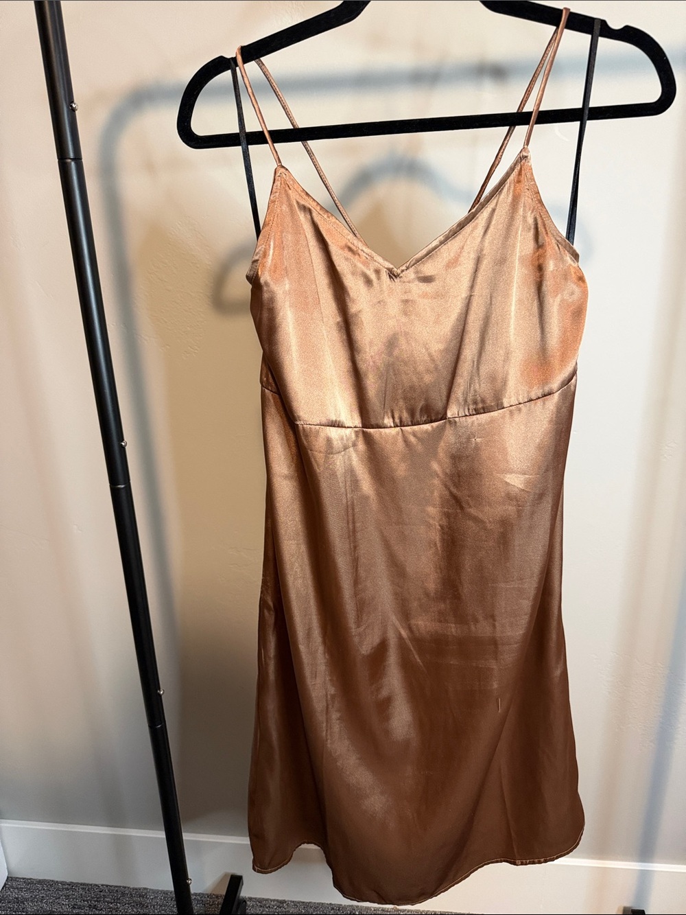 Vero Moda Bronze Satin Slip Dress with Cross Back Spaghetti Straps